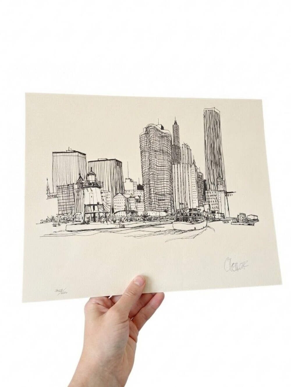Limited Edition New York Cityscape Print – Battery Park City Ink Drawing – Numb
